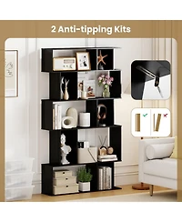 Sugift Five Tier Geometric Bookcase with Open Shelves and Cube Storage