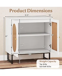 Sugift Rattan Buffet Storage Cabinet with Doors and Adjustable Shelf