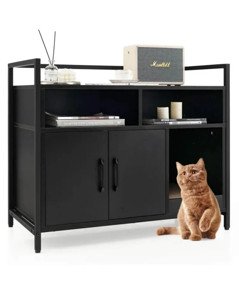 Zeus & Ruta Modern Cat Washroom with Double Doors and Scratch Board