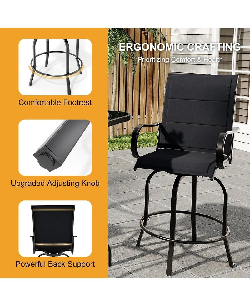 gaomon 2 Piece Outdoor Swivel Bar Chairs, Patio High Stools, All Weather Back and Armrest Rotating BarChair
