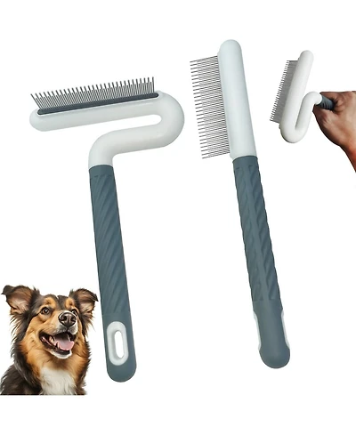 Aronkl 2 Pet Grooming Combs Long Short Stainless Steel Teeth T Straight Rubber Handle for Dogs Cats Flea Tick Hair Removal