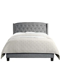 Boyel Living High Back Upholstered Bed Frame with Studded Detail Platform Bed with Solid Wood Frame Soft Fabric