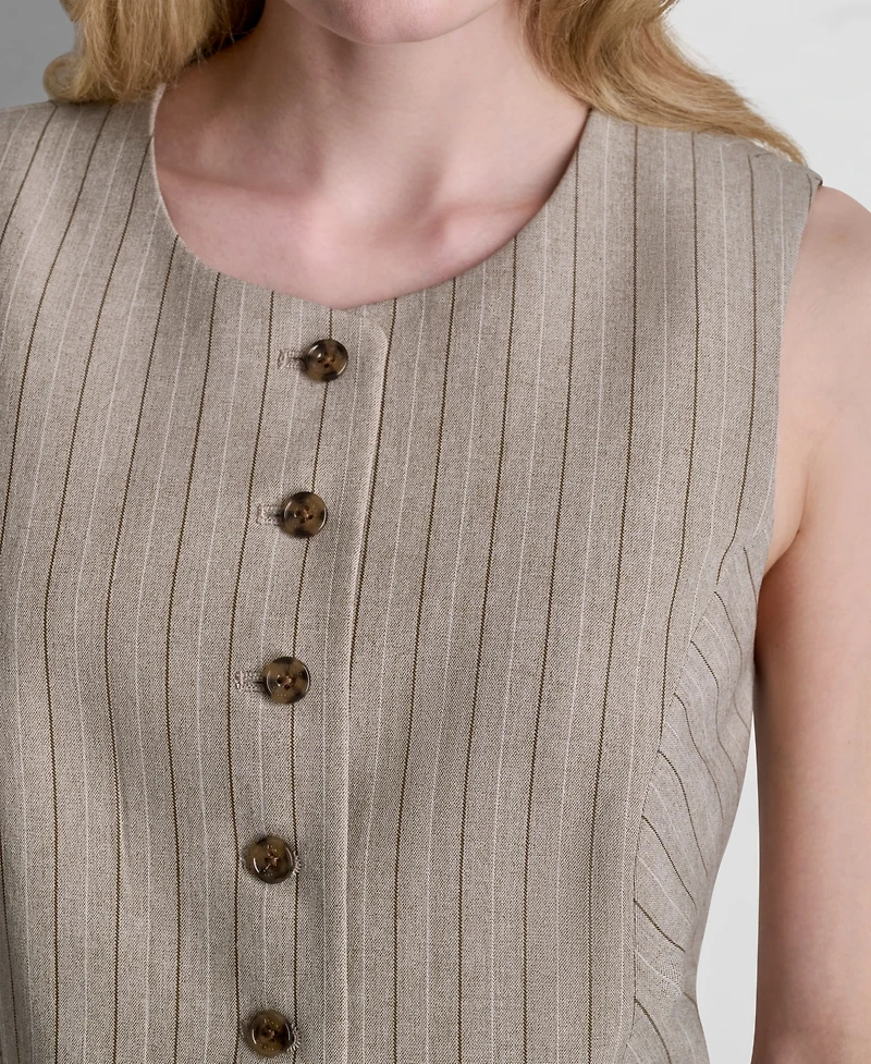 Dkny Women's Pinstripe Button Front Vest