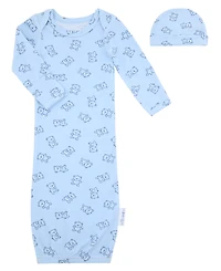 Max & Olivia Baby Boys' Bear Long-Sleeve Gown and Hat, 2-Piece Set