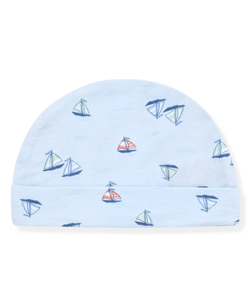 Max & Olivia Baby Boys' Sail Boat Round Neck Gown and Hat, 2-Piece Set
