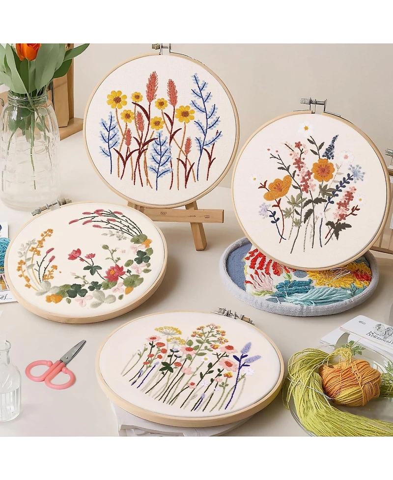 Gnuadz 5 Pack Beginner Embroidery Kit Adults Floral Patterns Hoop Threads Tools