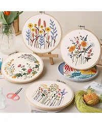 Gnuadz 5 Pack Beginner Embroidery Kit Adults Floral Patterns Hoop Threads Tools