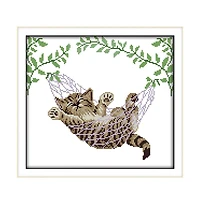 Gnuadz Cross Stitch Embroidery Kit Cat On Basket Animals Easy Patterns Christmas Gifts Stamped