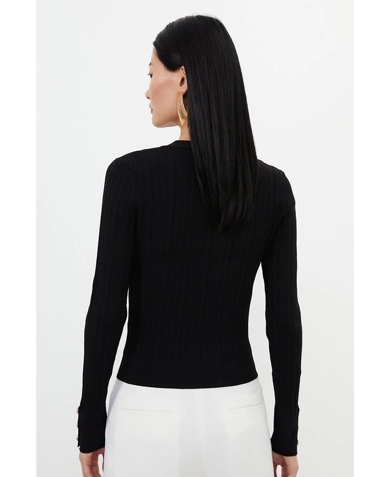 Karen Millen Women's Viscose Blend Rib Military Trim Cardigan