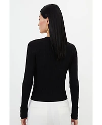 Karen Millen Women's Viscose Blend Rib Military Trim Cardigan