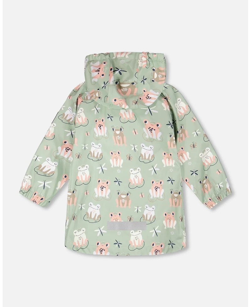 Deux par Deux Big Girls Rain Jacket in Polyurethane Frog Print