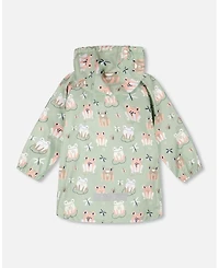 Deux par Deux Big Girls Rain Jacket in Polyurethane Frog Print