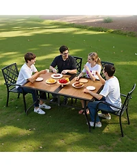 Gouun Wood-Like Steel Slat Patio Dining Table with Umbrella Hole