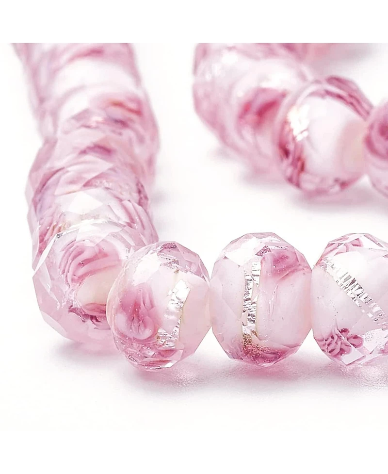 Gnuadz 70pcs 68mm Rose Lampwork Beads Foil Glass Flower Handmade Round Loose Rosary Craft Hole