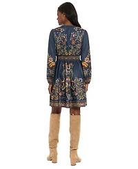 London Times Petite Printed V-Neck Mini Dress