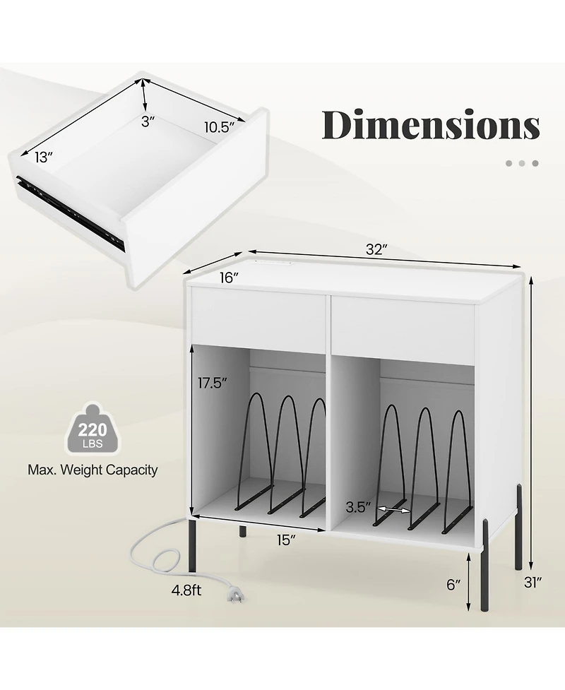 Sugift Double Wide Record Player Stand with Power Outlets and Storage
