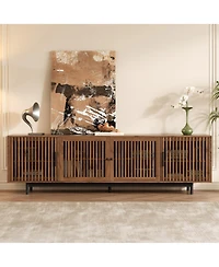sumyeg 78 inch Modern Cabinet Tv Stand with Closed Storage & Cable Management, Soft-Closing Hinges, Solid Wood Legs
