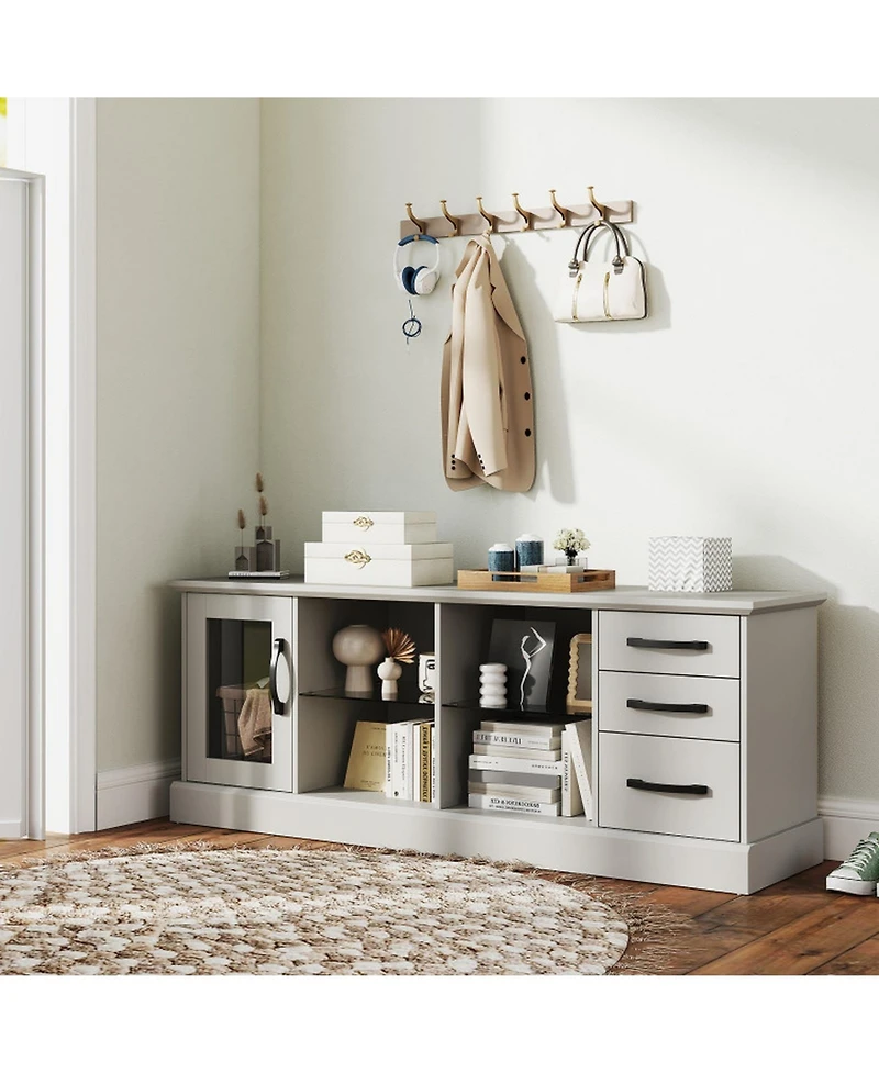 Gouun 63 in Media Console with 3 Drawers and Dual Glass Display Shelves