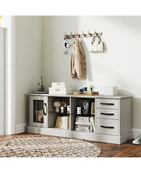 Gouun 63 in Media Console with 3 Drawers and Dual Glass Display Shelves