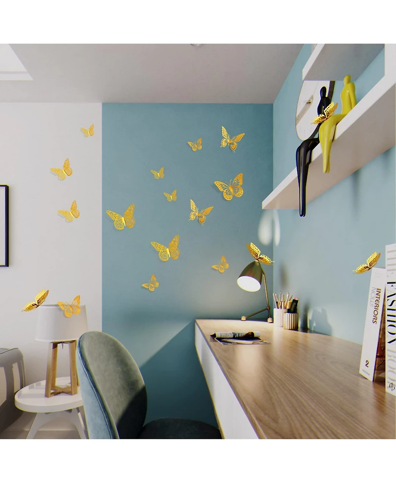 Gnuadz 48 Pcs 3D Butterfly Wall Decor Removable Stickers 4 Styles 3 Sizes Birthday Party Decorations
