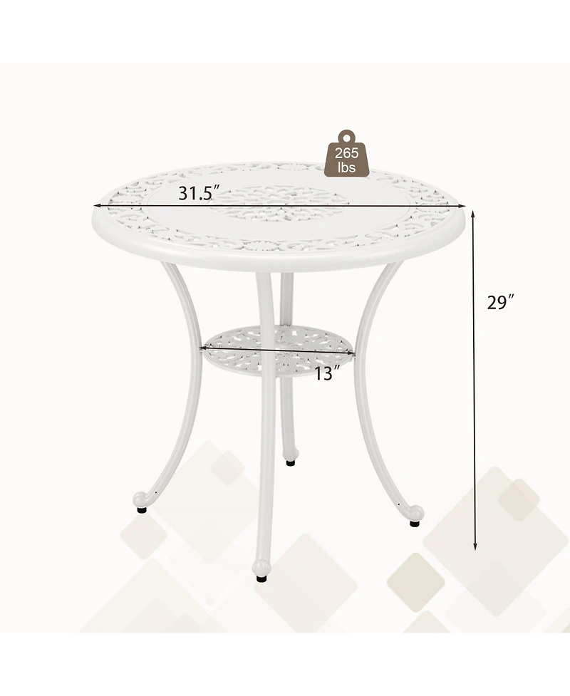 Gouun Round Cast Aluminum Patio Dining Table with Umbrella Hole