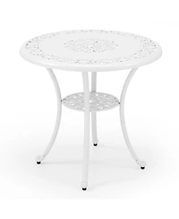 Gouun Round Cast Aluminum Patio Dining Table with Umbrella Hole