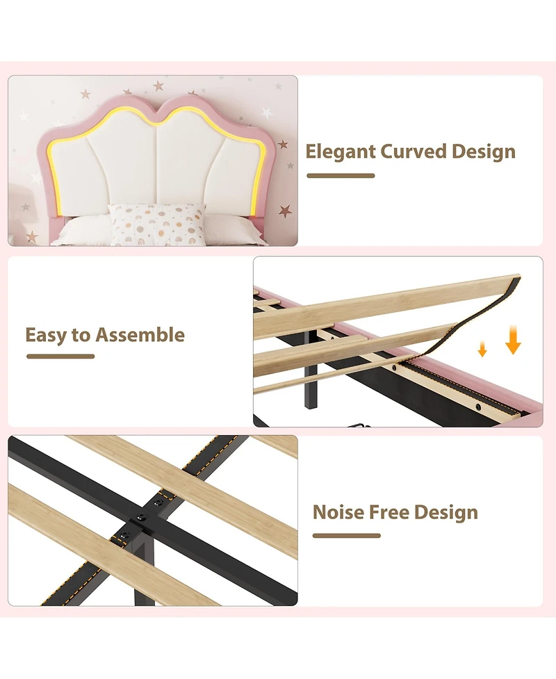 Homfan Set of 2 Dreamy Velvet Platform Bed with Adjustable Channel-Tufted Headboard - Soft Linen Upholstery, No Box Spring Needed