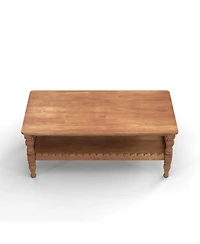 Rainsken Rectangle Coffee Table, Solid Wood Center Table, Farmhouse 2-Tier Sofa Table, Wave-Edge Design for Living Room