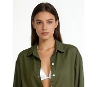 Dotti Women's Long-Sleeve Collared Cover Up Beach Swim Shirt