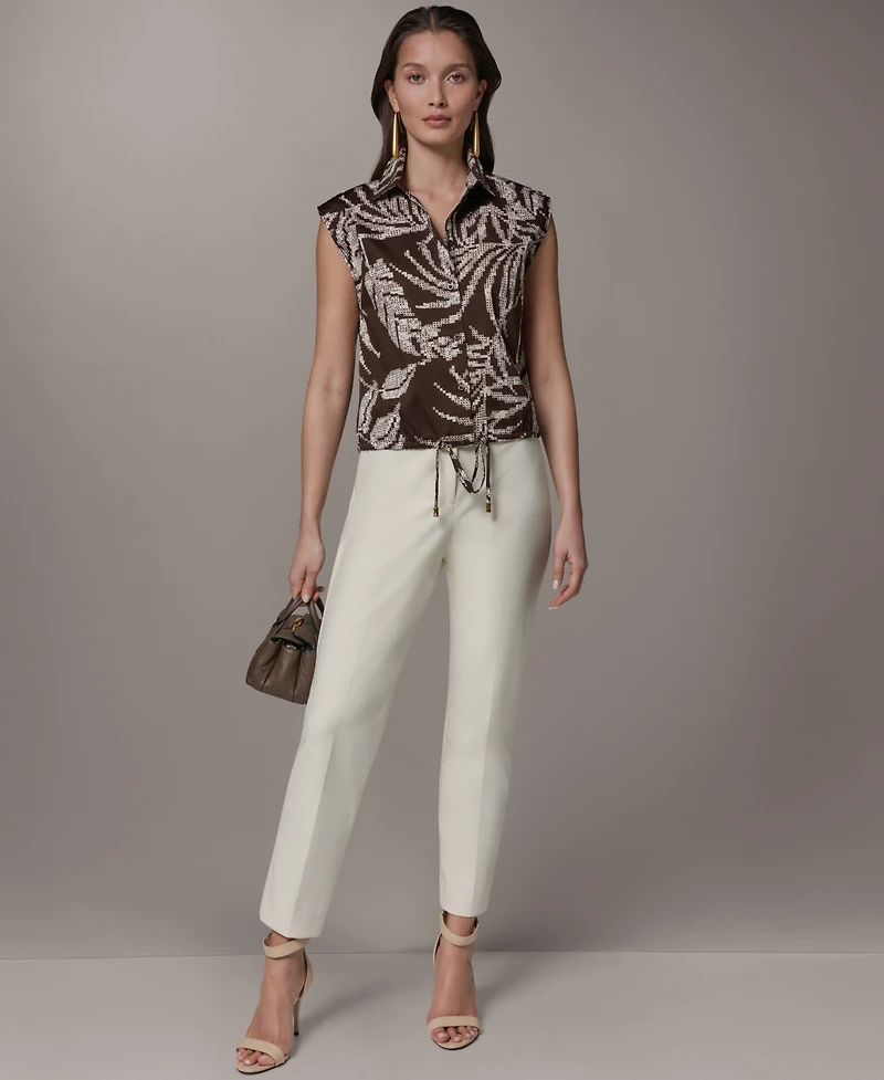 Donna Karan New York Petite Collared Printed Top