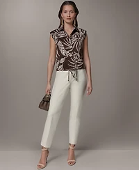 Donna Karan New York Petite Collared Printed Top