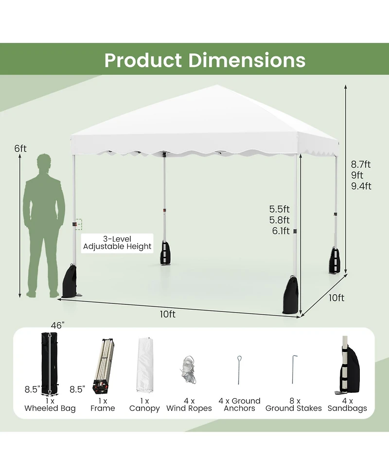 Sugift Foldable 10 x 10 ft Pop Up Canopy Tent with Wheeled Carry Bag