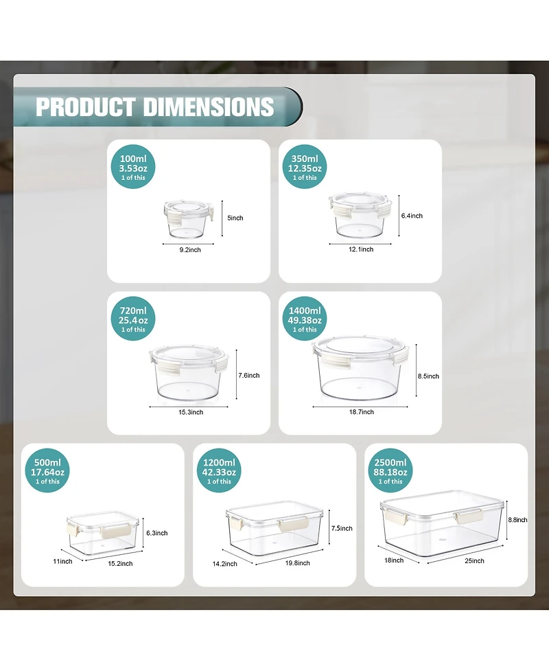 Sorbus 7-Piece Food Storage Container Set – Clear Stackable Canister for Pantry, Rice, Pasta, Cereal and Snacks