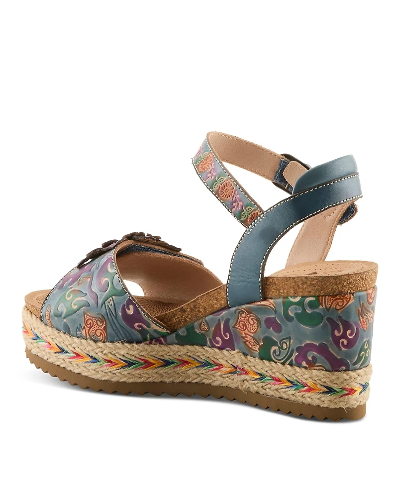 L'Artiste Women's Boca Wedge Sandal with Hand-Painted Leather Vamp