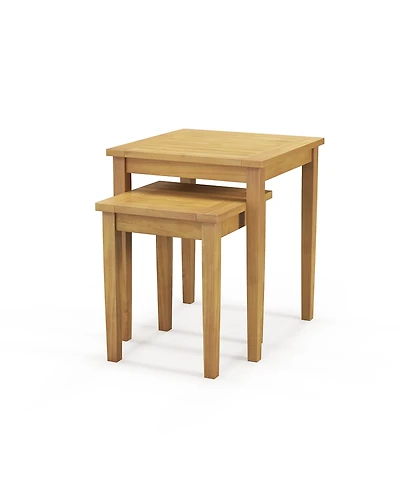 Gymax 2 Pcs Patio Nesting Table Teak Wood Outdoor Space Saving Design Square End Table