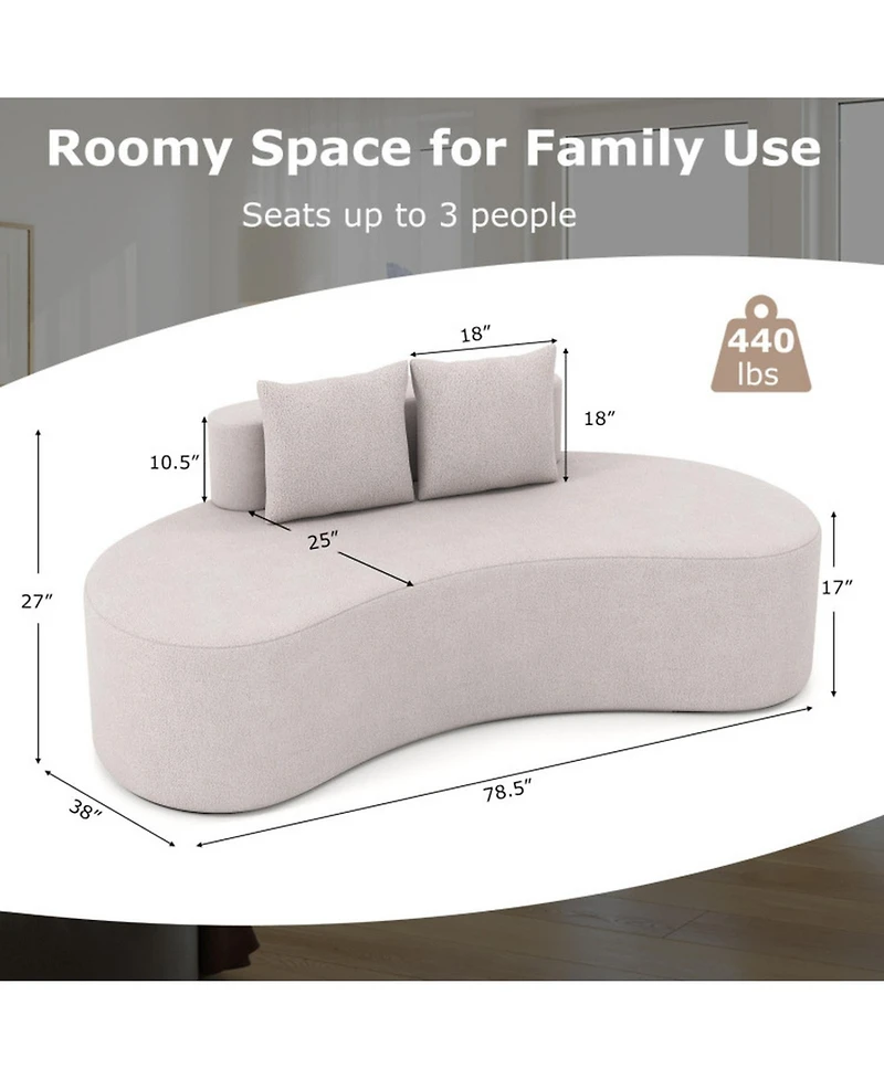 Gouun 78.5 in Curved Upholstered Sofa with 2 Accent Pillows, Seats 3