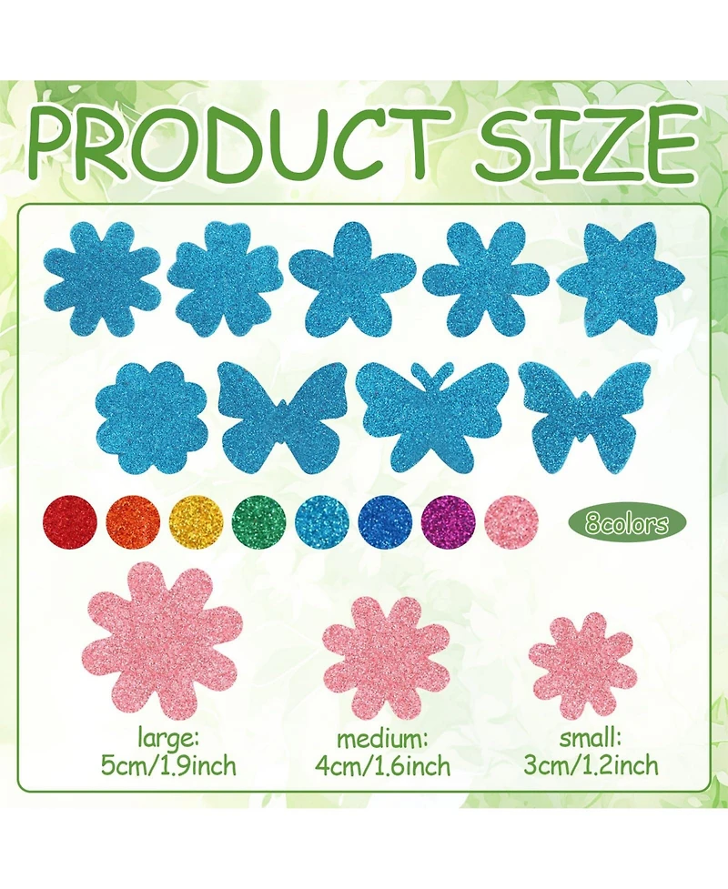 Gnuadz 300 Pieces Spring Glitter Flower Butterfly Foam Stickers Self-adhesive Arts Crafts Scrapbooking Cards Decoration