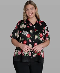 Karl Lagerfeld Paris Plus Floral-Print Collared Blouse