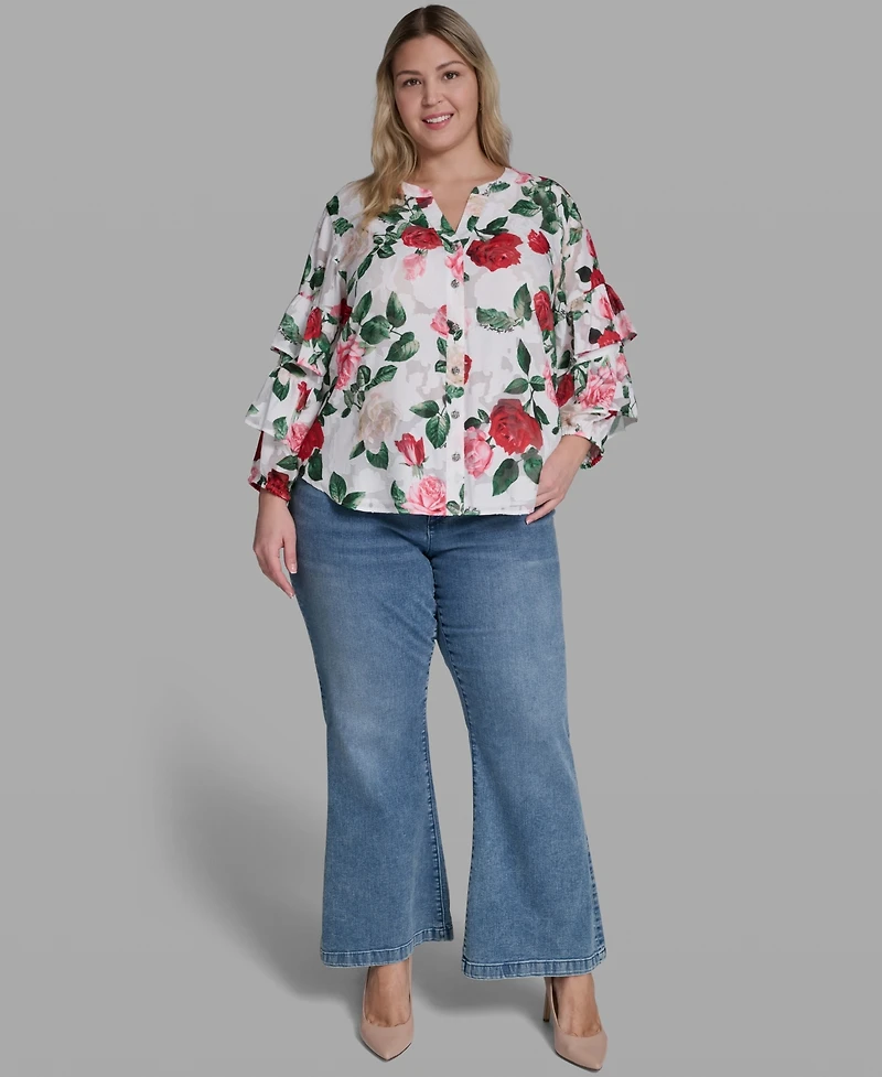 Karl Lagerfeld Paris Plus V-Neck Floral-Print Blouse