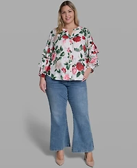 Karl Lagerfeld Paris Plus V-Neck Floral-Print Blouse