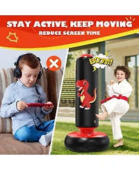 Qpau Inflatable Punching Bag, 48 Inch Stable Inflatable Boxing Bag for 3-6 Kids,Dinosaur Toy and Gifts for Boys and Girls, Kids Boxing Set