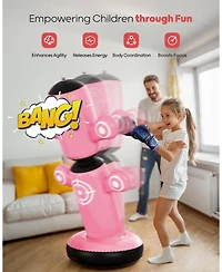 Qpau 360degree(s) Rotatable Punching Bag for Kids, Lager 64” Kids Punching Bag with Gloves, Hand Pump and 6 Targets, Bop Bag Inflatable Punchin