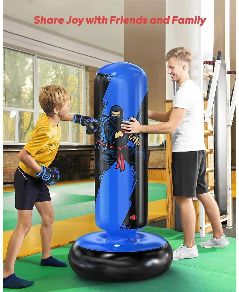 Qpau Punching Bag for Kids, 66 Inch Stable Inflatable Boxing Bag with Boxing Gloves