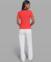 Karl Lagerfeld Paris Petite V-Neck Polo Collar Top