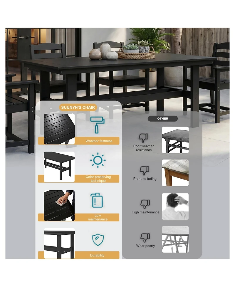 Homsee 71" Hdpe Outdoor Dining Table with Umbrella Hole for 6-8 People,for Courtyards and Terraces