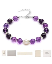 Gnuadz 8mm Certified Amethyst Bracelet Gift Set Sterling Birthstone Adjustable