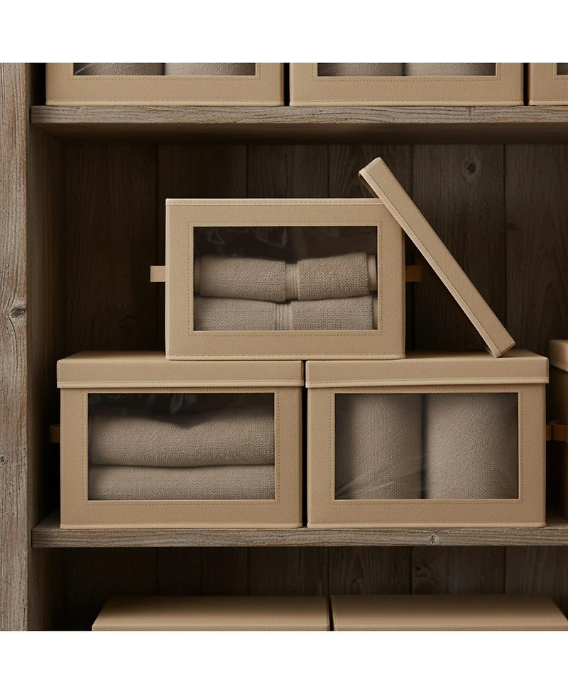 Yigii Stackable Storage Bins With Lids Foldable Closet Organizers Transparent Window Removable Firm Handles 4 Pack