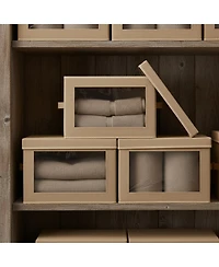 Yigii Stackable Storage Bins With Lids Foldable Closet Organizers Transparent Window Removable Firm Handles 4 Pack