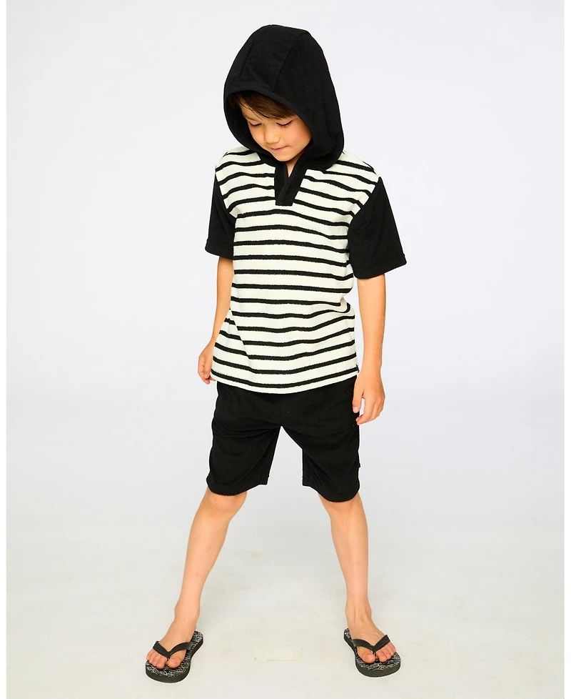 Deux par Deux Little Boys Hooded Terry T-Shirt with Shorts Set Stripes