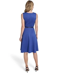 Tommy Hilfiger Women's Sleeveless Belted Midi Fit and Flare Dress